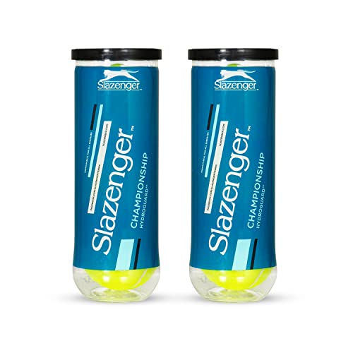 Image of Slazenger Championship Hydro Guard Tennis Balls(Material: Rubber, Color: Yellow) Standard Size |2 Can|6 Balls(3 Balls /Can)