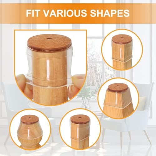 4 PCS Clear Chair Floor Protectors, Silicone Felt Furniture Leg Pads Caps Covers for Hardwood Floors | Chair, Stool Table Covers (Large)