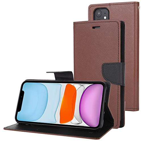 Étui rigide iPhone 11 Mercury en cuir marron avec fente porte-cartes antichoc