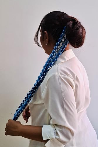 Image of Zippy Flora Boho Handmade Rang Parandi Hair Accessory, Braided Hairband for Women, Traditional Ethnic Look (Blue, Full Length (20-22 inch))