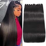 Straight Human Hair Bundles 16A Double Drawn Indian Raw Bundles Human Hair Super Soft Silky Full And Thick No Tangle Triple Lifespan Than Regular Virgin Hair Natural Black 14 16 18 Inch