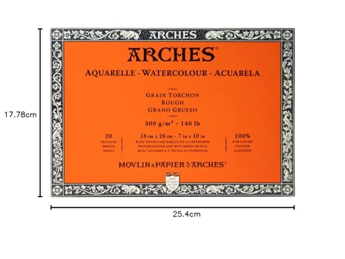 Image of Arches Watercolor Block 7x10-inch Natural White 100% Cotton Paper - 20 Sheets of Arches Watercolor Paper Rough 140 lb - Arches Art Paper for Watercolor Gouache Ink Acrylic and More