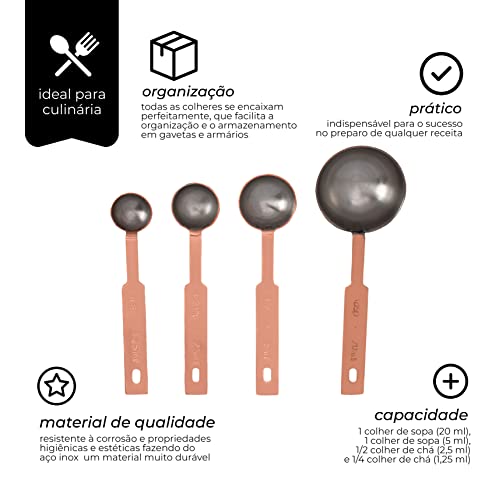Mimo Style Conjunto de 4 Colheres Medidoras Bronze Próprias Para Ingredientes Secos ou Líquidos, Pos