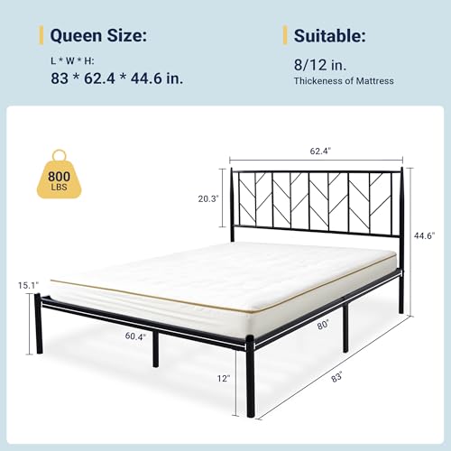 Image of Allewie Queen Size Platform Bed Frame with Vintage Headboard, Modern, Black