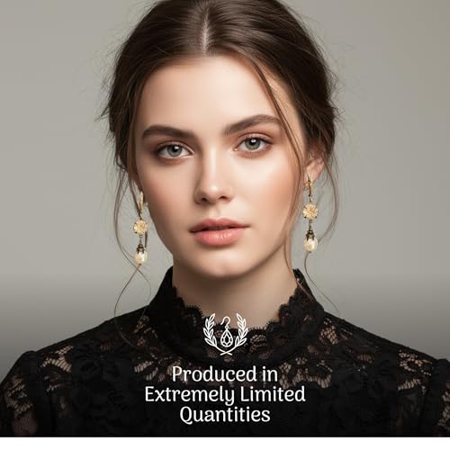 Vintage Lever back Earrings for Women Simulated Pearl Austrian Crystal Dangle Drop Victorian Antique Inspired - Jewelry Gift for Her3