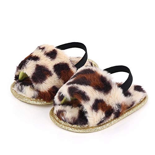 Baby Kids Fluffy Fuzzy Slippers Open Toe House Home Slippers Boys and Girls Faux Fur Slides with Strap Little Kids Slip-on Shoes