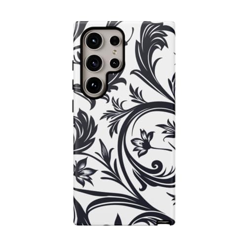 Coque Samsung S24 Ultra motif floral tourbillon noir et blanc rigide mate
