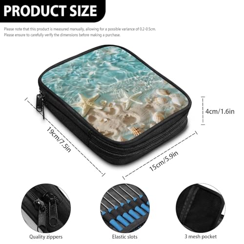 Image of Crochet Hook Case Beach Starfish Crochet Hook Holder Portable Crochet Hook Storage Bag with Web Pockets Suitable for Crochet Needles /Knitting Accessories