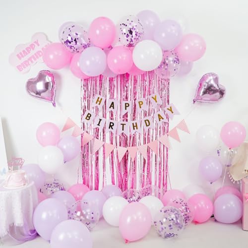Image of Pink Purple Birthday Decorations For Girls, Birthday Birthday Balloons Set