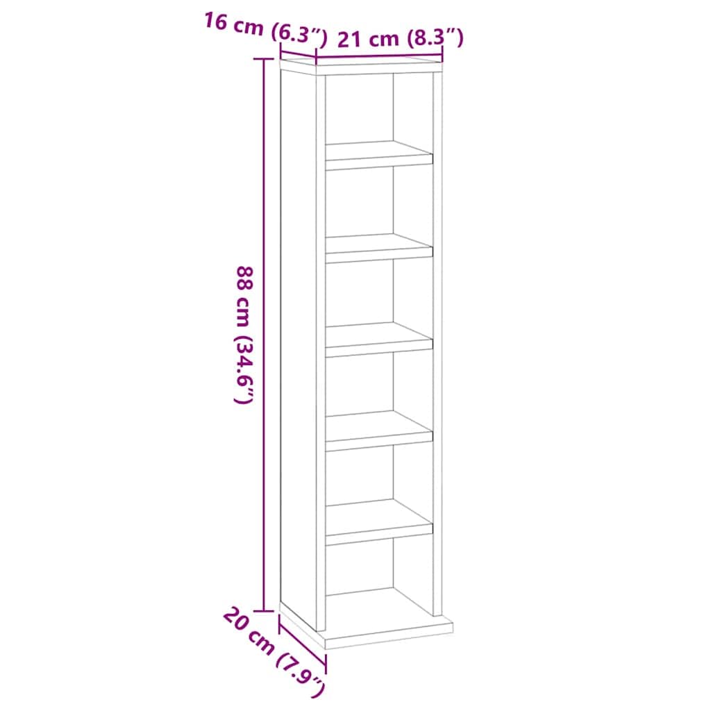 vidaXL Mobile Porta CD Rovere Marrone 21x20x88 cm in Legno Multistrato