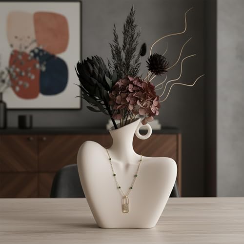 DecoVlog Ceramic Vase, Human Body Vase for Home Decor, Modern Minimalist Boho White Vase for Living Rooms, Bedrooms, Shelves, Dining Tables, Bathrooms, and Offices (White)