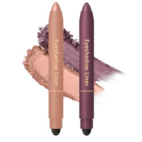 HDFDREO Shadow Liner 2-In-1 Eyeliner & Eyeshadow Shadow Liner Duo Plum Eyeshadow Stick Waterproof Long-Lasting & Smudge-Proof Wear Smooth Easy To Color (Champagne Gold+Purple)