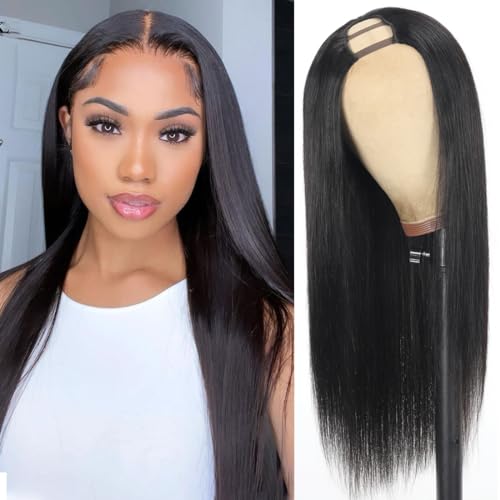 Amella U Part Human Hair Wig Straight Human Hair Wig
