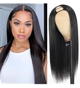 Amella U Part Human Hair Wig Straight Human Hair Wig 100% Brazilian Virgin Human Hair Wig for Bla...