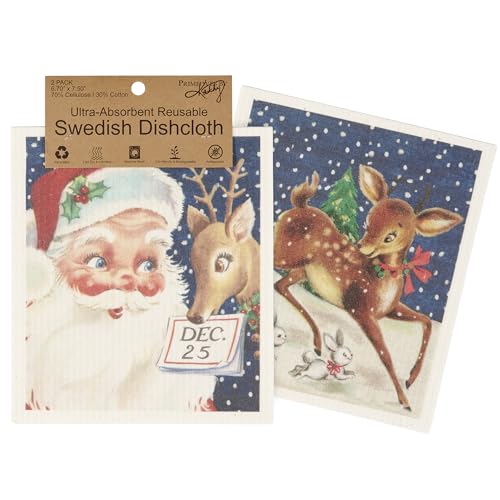 Primitives by Kathy Swedish Cloth Set - Retro Santa & Reindeer Set of 2