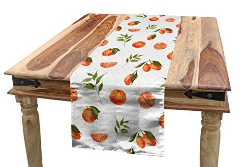 Ambesonne Burnt Orange Table Runner, Watercolor Orange and Tangerine Fruits with Leaves on Polka Dots, Dining Room Kitchen Rectangular Runner, 16
