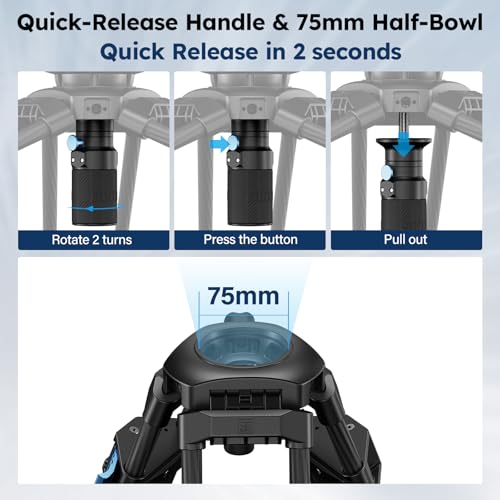 Image of SIRUI SQ75+VHS10 Carbon Fiber Tripod, 71.7 inch Video Tripod with Professional Video Fluid Head, 7-Step Counterbalance, 4-Step Tilt /Pan Damping Adjust, Rapid Setup for Camera, Max Load 10kg /22lb