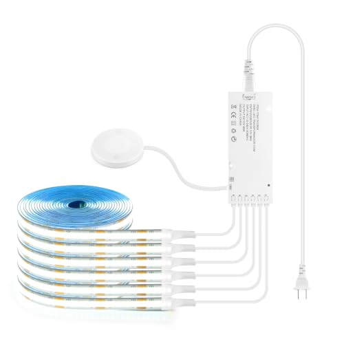 Image of COB LED Strip Lights, 12V Cabinet Light 6x6.56FT, 6500K Cuttable DIY LED Strip with Hide Touch and Hand Sweep Dimmer Switch Kit for Cabinet Showcase Kitchen Acoustic Panel Decoration Shelf Lighting