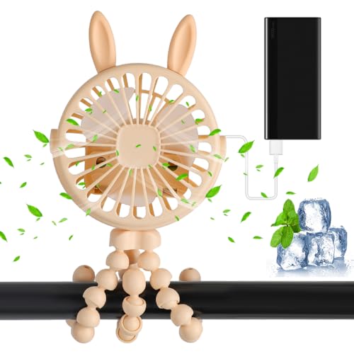 Gohytal Ventilador para cochecito de bebé, con trípode flexible, ventilador portátil con 3 velocidades/rotación de 360°, silencioso, para oficina, asiento de coche, camping y biblioteca