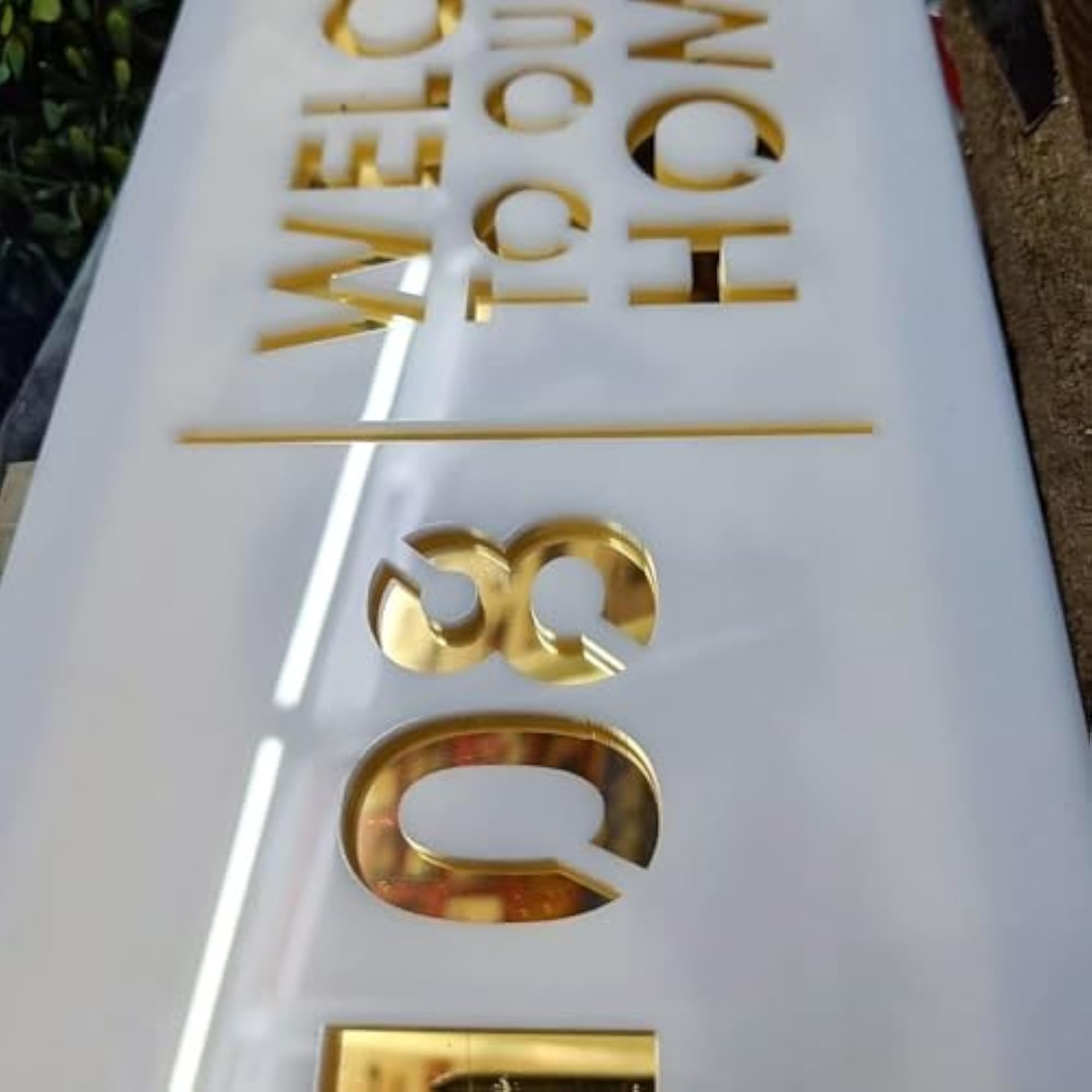 Customized White & Mirror Gold Glossy Look Acrylic Name Plate