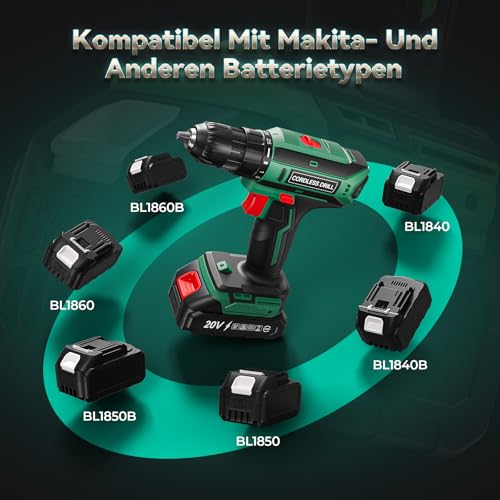 Akkuschrauber mit 2Ah Akku, 20V Akku Bohrschrauber Set, Akku Bohrmaschine – Ansicht 2