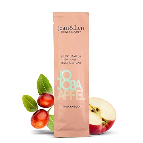 Jean & Len Pflege Haarkur Jojoba und Apfel, für langes und brüchiges Haar, entwirrt Knoten und sorgt für bessere Kämmbarkeit, ohne Parabene, Silikone, Mineralöl und Mikroplastik, vegan, 20 ml