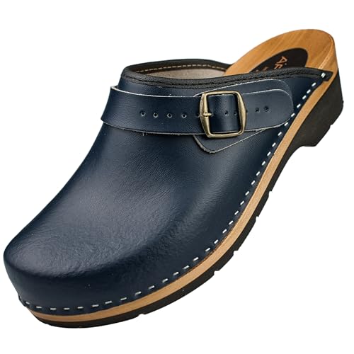 APREGGIO Sabots Homme en Bois – Clogs Ergonomiques en Cuir – Sabots de Jardin Pratiques – Brun – Taille 41