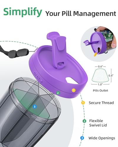 Image of PULIV Large Supplement Organizer Bottle, Holds Plenty of 6 Various Vitamins in 1 Pill Dispenser with Anti-Mixing & Wide Openings Design, Easy to Retrieve Meds, Includes 20 Pcs Labels Dark Purple