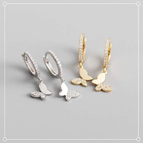 Cute Butterfly Small CZ Cartilage Cuff Hoop Earrings With Tiny Charm Dangle Drop for Women S925 Sterling Silver Dainty Fashion Huggie Hoops Hypoallergenic Fashion Elegant Jewelry Gifts for Daughter Sister Bff4