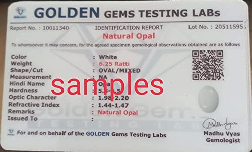 Piedra de ópalo de 9,5 ratti (8,8 quilates) y certificada por GLI Opel Gemstone sin calefacción y sin tratar para hombres y mujeres-AMZ10720, S, Gema