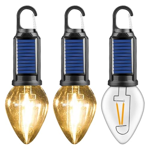 3 piezas de luz solar recargable con gancho para acampar, luz LED solar para tienda de campaña con gancho de clip, bombilla de emergencia portátil impermeable para exteriores, tienda de campaña
