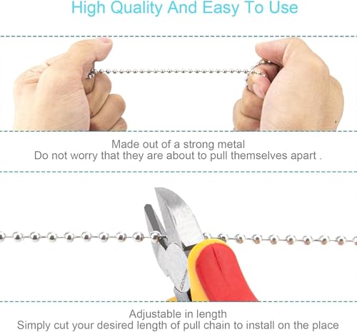 Image of IFNOW Ceiling Fan Pull Chain Metal Fan pull chain extension, ceiling fan chain connector,Diameter 3.2mm 6.5 Feet Long with 6 PCS Connector (White)