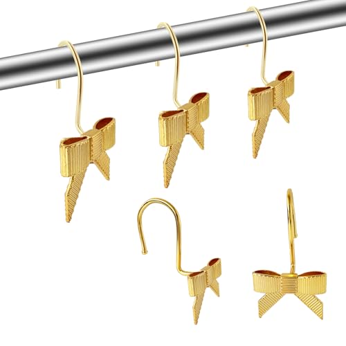 Decorative Shower Curtain Hooks Bow tie Metal Stylish Shower Curtain Rings for Bathroom Nursery & Baby Room Decor