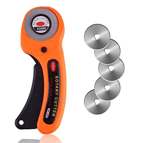 Bestgle Cutter Rotativo con 5 Cuchillas Circular 45mm de Repuesto Cortador Giratorio Cortar Herramienta de Corte,para Cortar Tejidos, Tarjetas,Cuero,etc