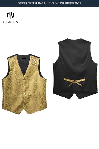 Image of HISDERN Mens Vest Tie Set 3PC Formal Waistcoat Paisley Floral Jacquard Necktie Pocket Square Suit Vests Wedding Party