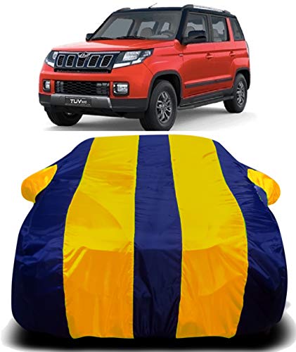 Image of Waterproof Car Cover with Ultra Surface Body Protection (Yellow Stripes) (Mahindra TUV300)