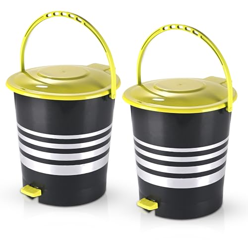 Kuber Industries 2 Pcs Plastic 10 Ltr Kitchen Dustbin for Home | Dustbin for Bathroom with Lid, Handle and Pedal | Waste Bin for Office Garbage Wet or Dry | Black & Green