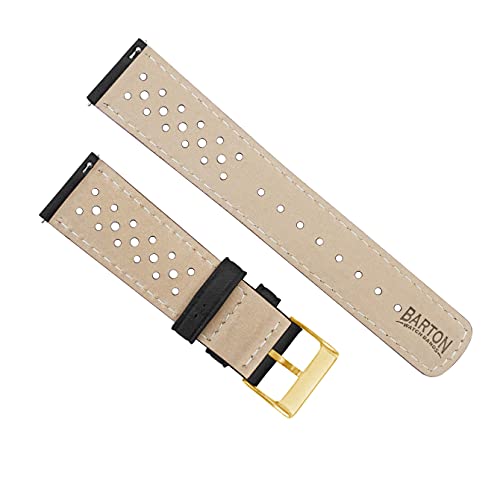 Image of BARTON WATCH BANDS 24mm Black - Racing Horween Leather Gold Buckle Watch Bands - Quick Release - Choose Strap Color & Width