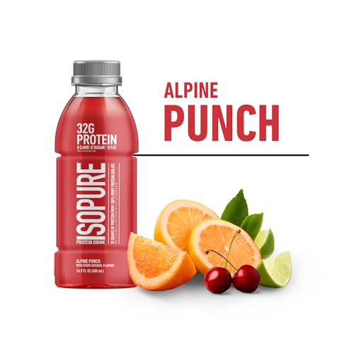 Image of Isopure Zero Carb 32g Clear Protein Ready-to-Drink, Whey Protein Isolate, Alpine Punch, 12 Pack (Packaging May Vary)