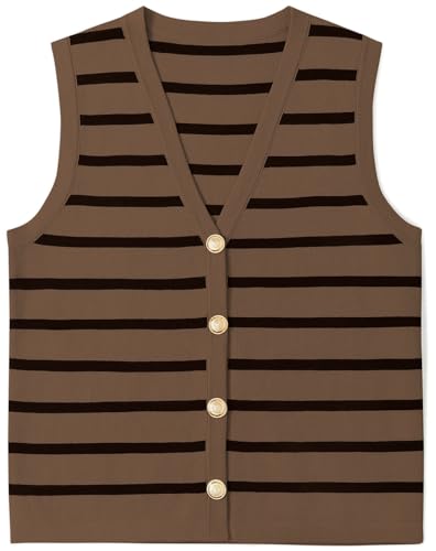 Image of UEU Womens Striped Sweater Vest Button Up Knit Vest Tops Cropped Crochet Sleeveless Cardigan 2025 Trendy Fashion Outfits