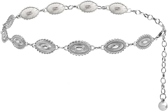 Waist Belt for Women Metal Concho Hip Belt for women Saree Waist Belt Adjustable Boho Western Fashion Chain Belts for Dresses, Jeans, Skirts