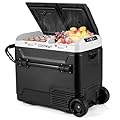 COSTWAY Car Refrigerator with Wheels, 64-Quart Dual-zone Dual-temperature Electric Cooler, 12V/24V DC, 100-240V AC, -4°F To 68°F, Portable Car Fridge Freezer for RV Camping, Black