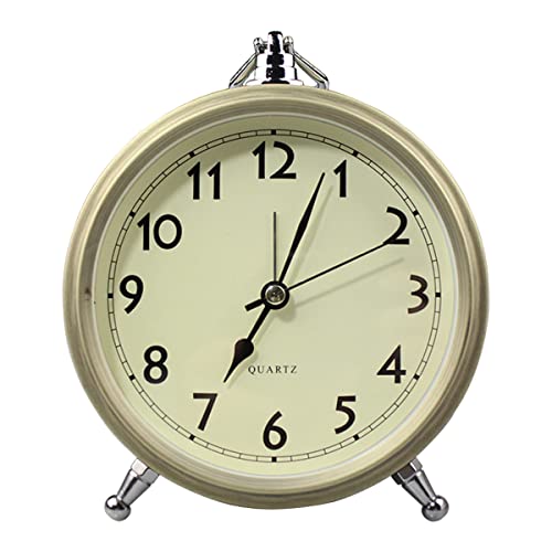 Maxspace Golden Desk Clock, Retro Vintage Non-Ticking Battery Operated Small Alarm Clock, Quartz Movement Hd Glass Metal Silent Table Clock For Bedroom Living Room Indoor Decoration Kids #TOP9