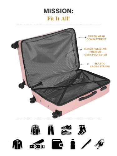 Image of Teakwood Set of 3 8 Wheels Trolley Bag, Hard Cabin with Zipper Closure, Adjustable Push Button & Cross Side Strap, Number Lock System 360 Degree (Set of 3, Rose)