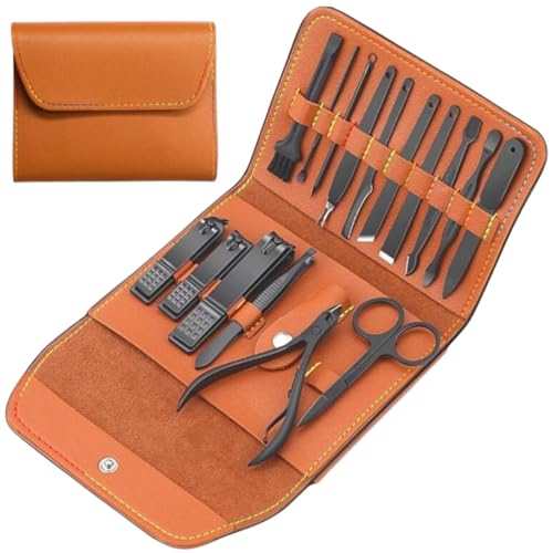 Kit de Manicure Profissional 16 Peças, Aço Inoxidável, Estojo Portátil com Cortador de Unhas, Tesoura para Cutículas, Aparador de Pelos Marca YoguiLife. (Claro)