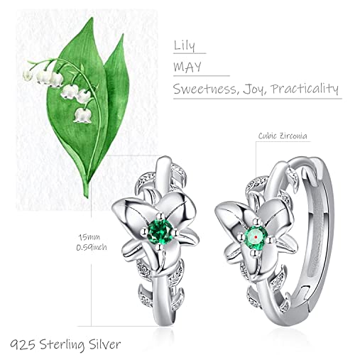 Praymos Emerald Green Earrings For Women 925 Sterling Silver Hoop Earrings May Birthstone Birth Flower Jewelry #TOP5