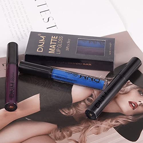 Evpct 3Pcs Dark Blue Black Purple Matte Lip Liner And Liquid Lipstick Stain Makeup Set Long Lasting Smudge Proof Dnm Permanent Lipstick 24 Hours Original 24H Lip Liner Labiales Matte Larga Duracion 24 thumb #5