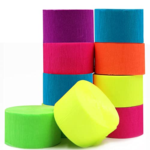 600feet Crepe Paper Streamers 6 Rolls Blacklight Party Streamer Decorations in 6 Colors for Neon Party Wedding Birthday Glow Party Supplies