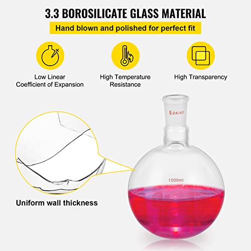 Vevor Glass Organic Chemistry Kit 13Pcs Distillation Kit 24/40 Joints Distillation Apparatus Borosilicate Glass Lab Glassware Kit W/ 1000Ml Round Bottom Flask For Distillations Separation Purification #TOP2