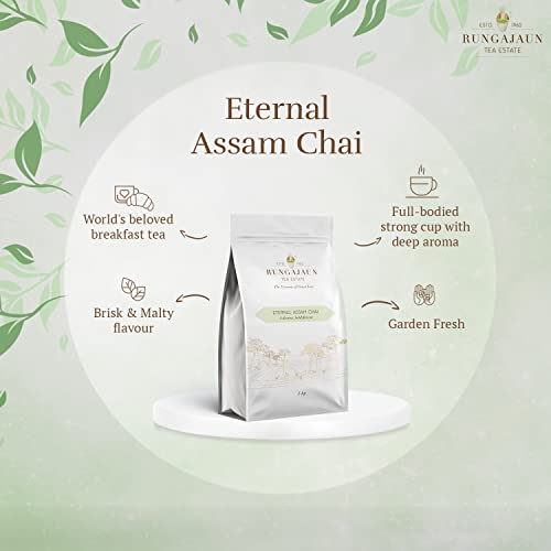 Image of Rungajaun Eternal Assam Black Tea 1Kg Granules, Assam Black Tea Pouch, Assam CTC Black Tea BOP (SM), Assam Premium CTC Tea Made with 100% Natural & Pure Strong Black Tea (Malty, Gutty, Rich, Creamy Flavor)